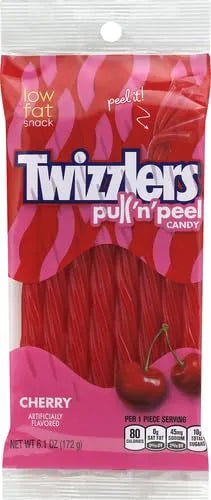 TWIZZLERS Pull 'n' Peel Licorice Candy, Cherry, 6.1 Ounce