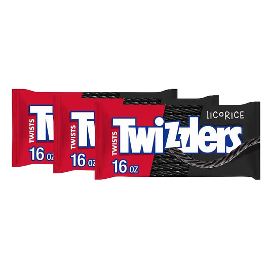 TWIZZLERS Twists Licorice Flavored Licorice Style, Chewy Candy Bag, 16 oz (Pack of 3)