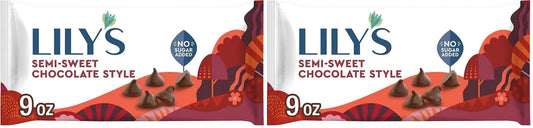 LILY'S Semi-Sweet Chocolate Style No Sugar Added, Baking Chips Bag, 9 oz (Pack of 2)