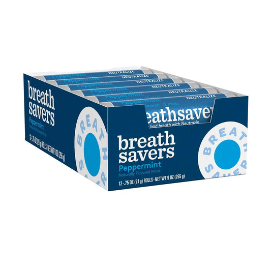 BREATH SAVERS Peppermint Sugar-Free Mints Rolls, 0.75 oz, 12 ct