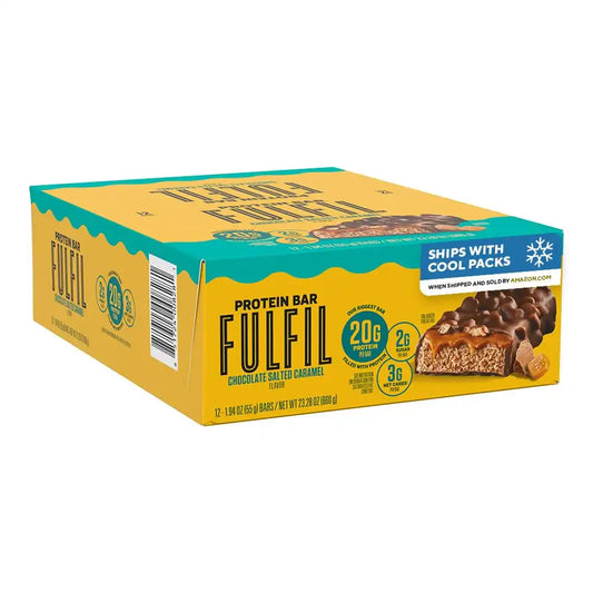 FULFIL Protein Bars, Chocolate Salted Caramel Flavored, Gluten Free with 20g Protein, Pantry Staples, 12 Count (Pack of 6)