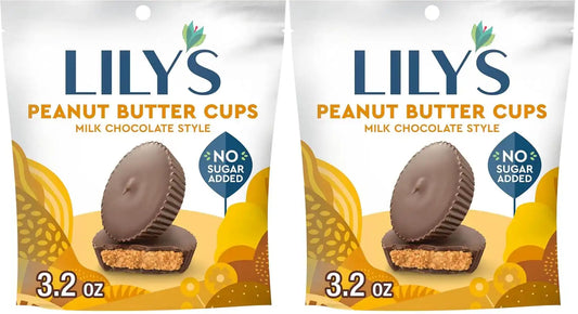 LILY'S Milk Chocolate Style Peanut Butter Cups No Sugar Added, Sweets Bag, 3.2 oz (Pack of 2)
