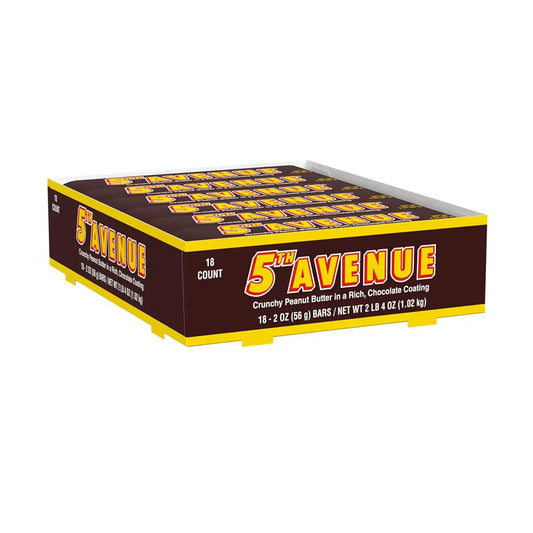 5TH AVENUE Chocolate Coated Peanut Butter Candy Bars, 2 oz, 18 Ct