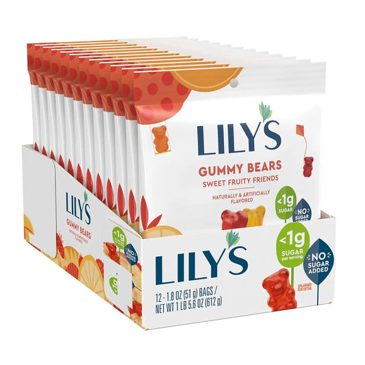 LILY'S Assorted Fruit Flavored No Sugar Added, Gummy Bears Bags, 1.8 oz (12 Count)