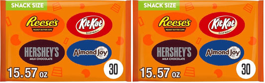 Hershey Assorted Chocolate Snack Size, Candy Variety Bag, 15.57 oz (30 Pieces) (Pack of 2)