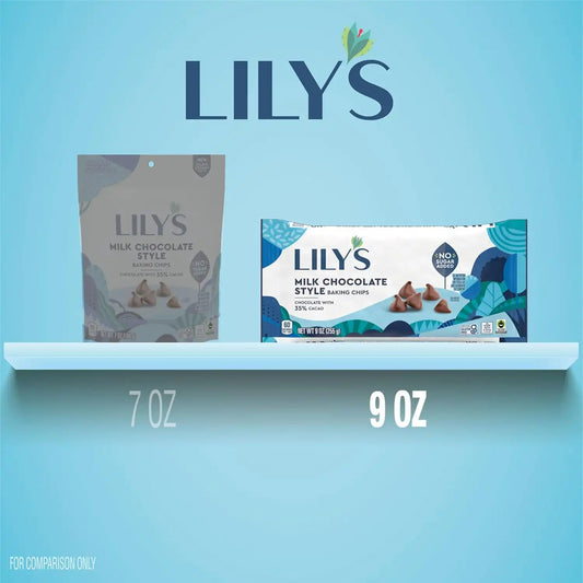 LILY'S Milk Chocolate Style No Sugar Added Baking Chips Bag, 9 oz