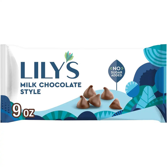 LILY'S Milk Chocolate Style No Sugar Added Baking Chips Bag, 9 oz