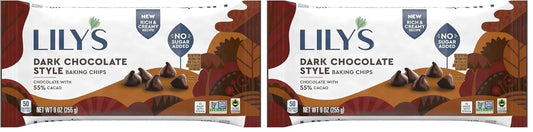 LILY'S No Sugar Added 55% Cocoa Dark Chocolate Baking Chips Laydown Bag, 9 oz. (Pack of 2)
