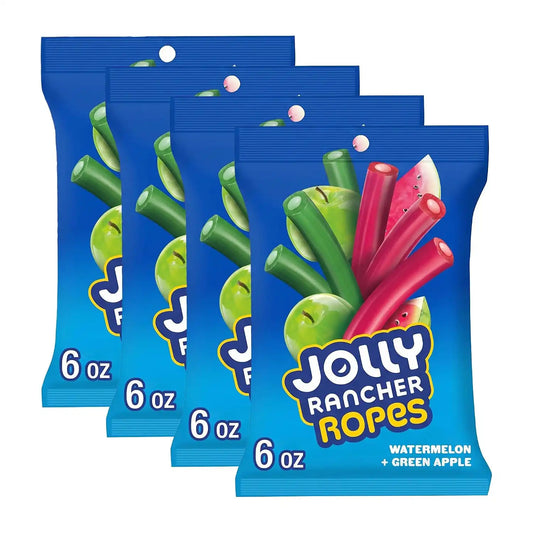 JOLLY RANCHER Ropes Watermelon and Green Apple Flavored Candy Bag, 6 oz (Pack of 4)