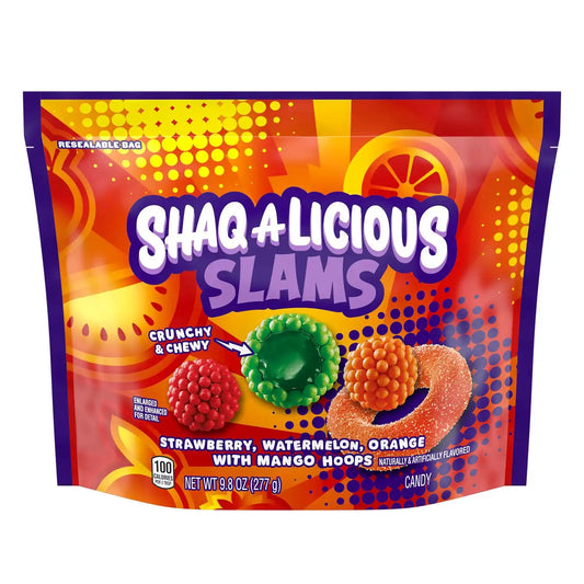 SHAQ-A-LICIOUS SLAMS Assorted Fruit Flavored Chewy Candy Bag, 9.8 oz