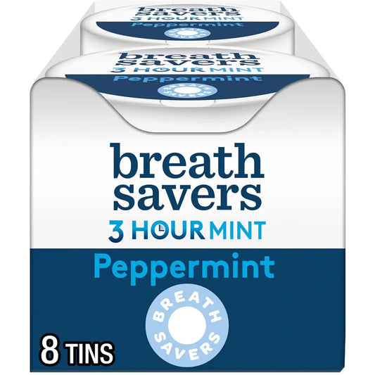 BREATH SAVERS 3-Hour Peppermint Mints Tins, 1.27 oz, 8 Ct