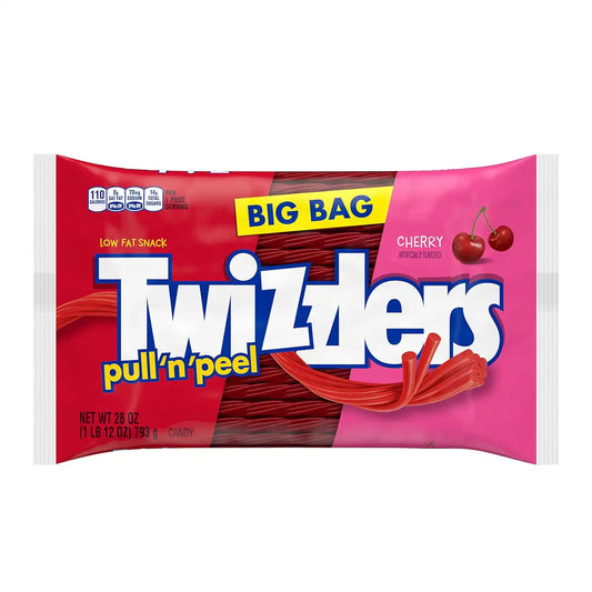 TWIZZLERS PULL 'N' PEEL Cherry Flavored Licorice Style, Chewy Candy Big Bag, 28 oz (Pack of 4)