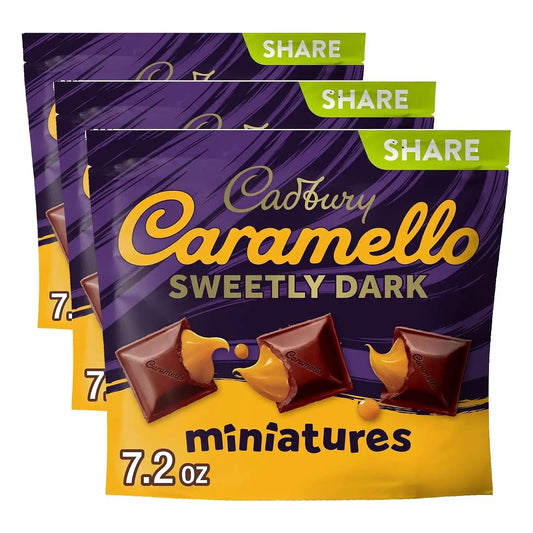 CADBURY CARAMELLO SWEETLY DARK Miniatures Semi-Sweet Dark Chocolate Caramel Candy Share Pack, 7.2 oz (Pack of 3)