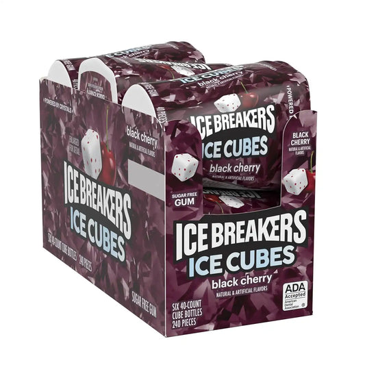 ICE BREAKERS Ice Cubes Black Cherry Flavored Sugar Free Chewing Gum Bottles,3.24 oz (40 Pieces),(Pack of 12)