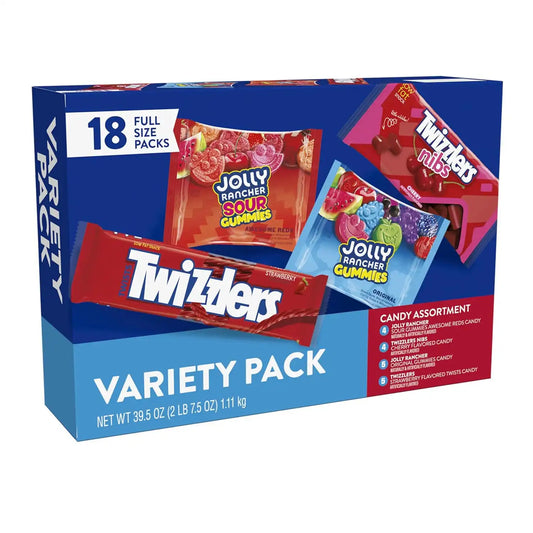 JOLLY RANCHER & TWIZZLERS Fruit Candy Variety Pack, Bulk Box, 39.5 oz