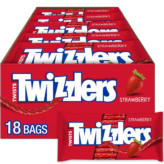 TWIZZLERS Twists Strawberry Licorice Style Candy Packs, 2.5 oz, 18 ct