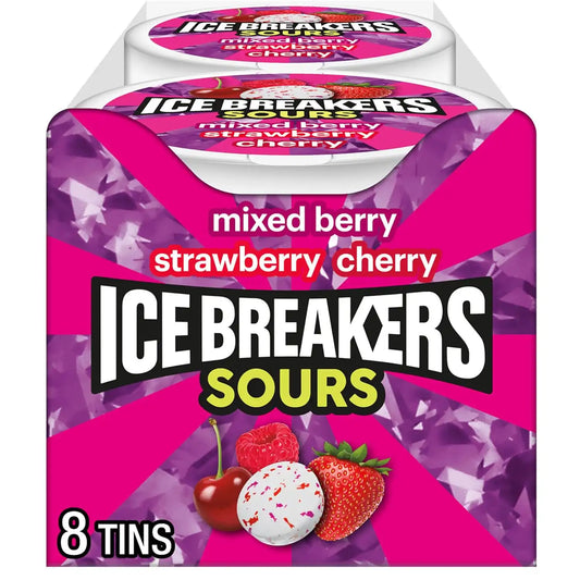 Ice Breakers Sours Assorted Fruit Flavored Sugar Free Mints Tins, 1.5 oz (8 Count)