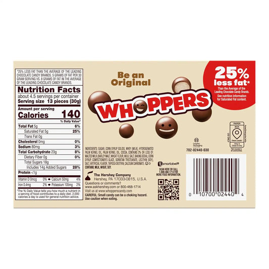 WHOPPERS Malted Milk Balls Candy Movie Theater Box, 5 oz