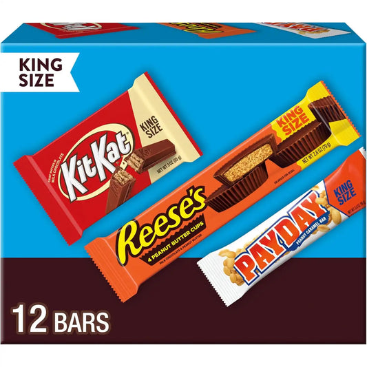 KIT KAT, PAYDAY and REESE'S Assorted Flavored King Size, Candy Variety Box, 36.8 oz