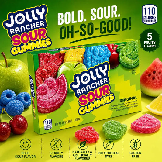 JOLLY RANCHER Sour Gummies Assorted Fruit Gummy Candy Box, 3.5 oz