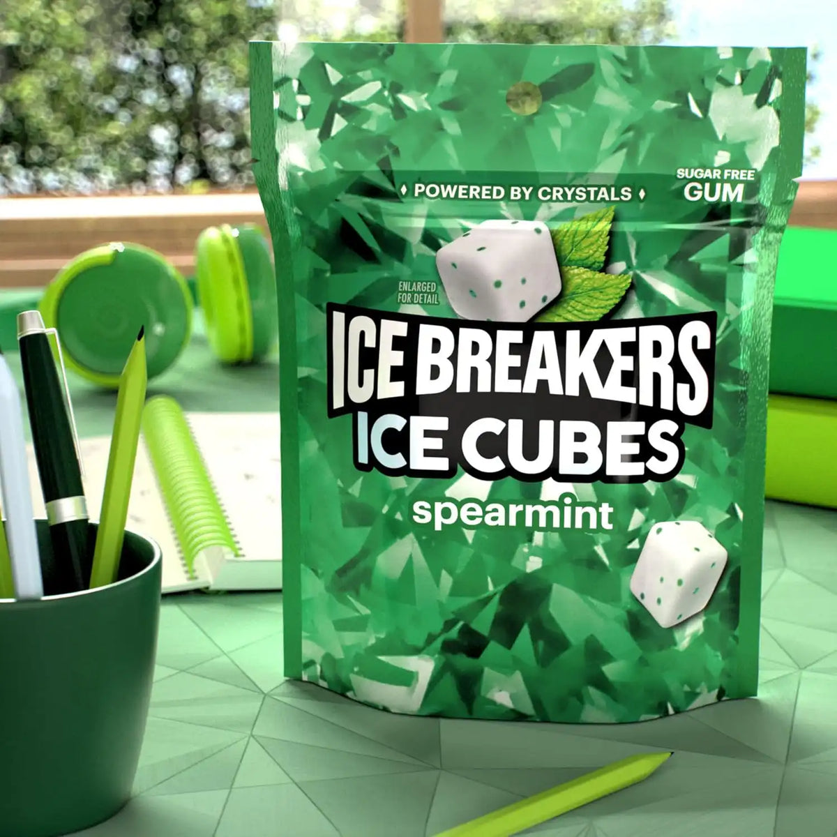 ICE BREAKERS Spearmint Sugar-Free Gum Pouch, 8.11 oz, 100 Count (Pack of 8)