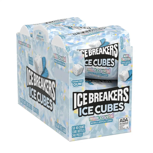 ICE BREAKERS Ice Cubes Mint Crystal Sugar Free Chewing Gum Bottles, 3.24 oz (6 Count, 40 Pieces) (Pack of 12)