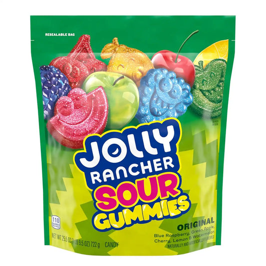 JOLLY RANCHER Sour Gummies Assorted Fruit Flavored Candy Resealable Bag, 25.5 oz (Pack of 8)