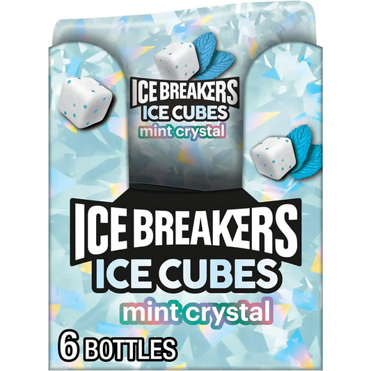 ICE BREAKERS Ice Cubes Mint Crystal Sugar Free Chewing Gum Bottles, 3.24 oz (6 Count, 40 Pieces) (Pack of 12)