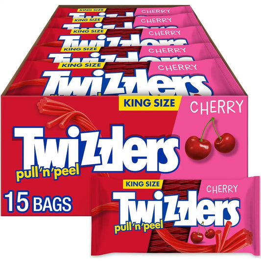 TWIZZLERS PULL 'N' PEEL Cherry King Size Chewy Candy Packs, 4.2 oz, 15 Ct