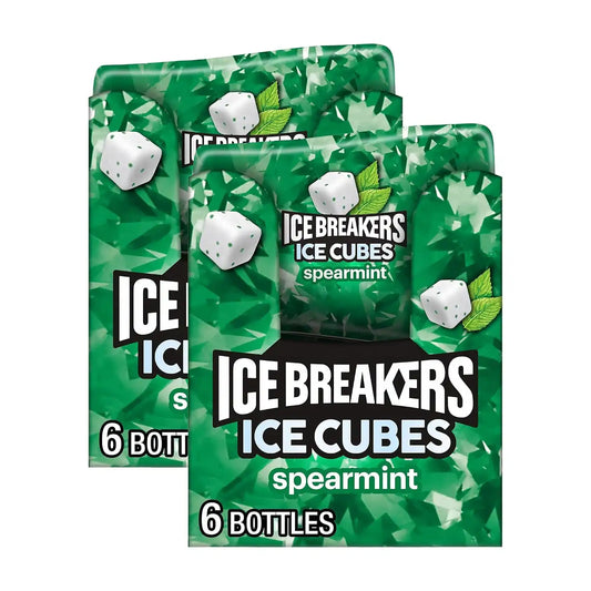 ICE BREAKERS Ice Cubes Spearmint Flavored Sugar Free Chewing Gum Bottles, 3.24 oz (40 Pieces) (Pack of 12)
