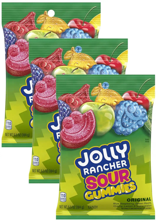 JOLLY RANCHER Gummies Sours Assorted Fruit Flavored Candy Bag, 6.5 oz (Pack of 3)