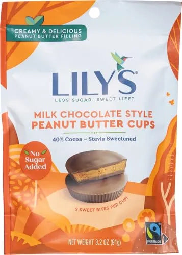 LILY'S Milk Chocolate Style Peanut Butter Cups No Sugar Added, Sweets Bag, 3.2 oz (Pack of 2)