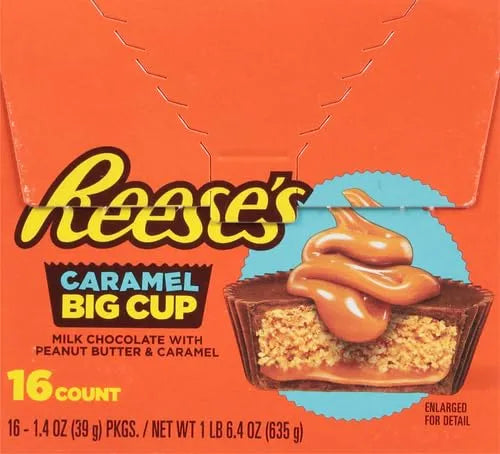 REESE'S Big Cup Caramel Milk Chocolate Peanut Butter Cups,Candy Packs,1.4 oz,(Pack of 32)
