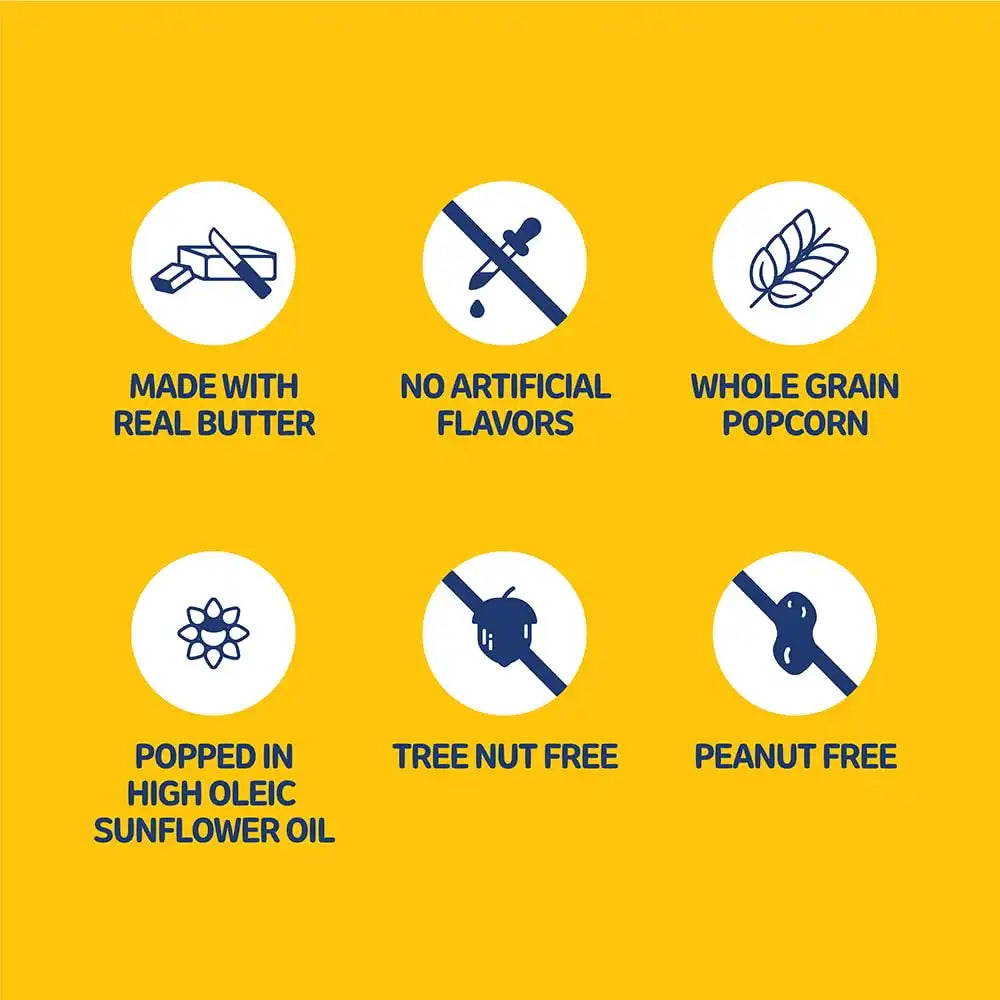 SkinnyPop Popcorn, Butter, Made with Real Butter, Whole Grain Snack, 4.4oz Bags (12ct)