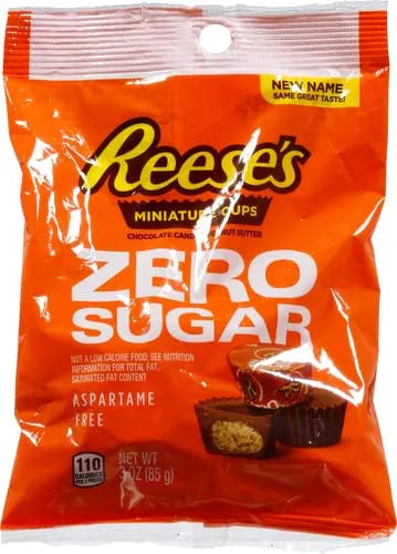 REESE'S Zero Sugar Miniatures Milk Chocolate Peanut Butter Cups Candy, Individually Wrapped, 3 oz Bag