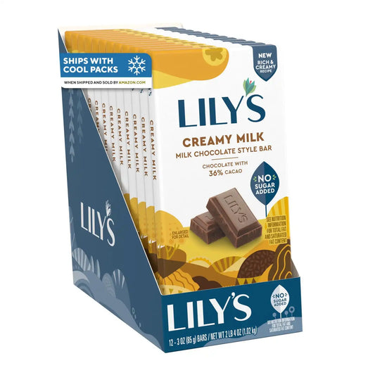 LILY'S Milk Chocolate Style No Sugar Added Sweets Bars, 3 oz, 12 ct