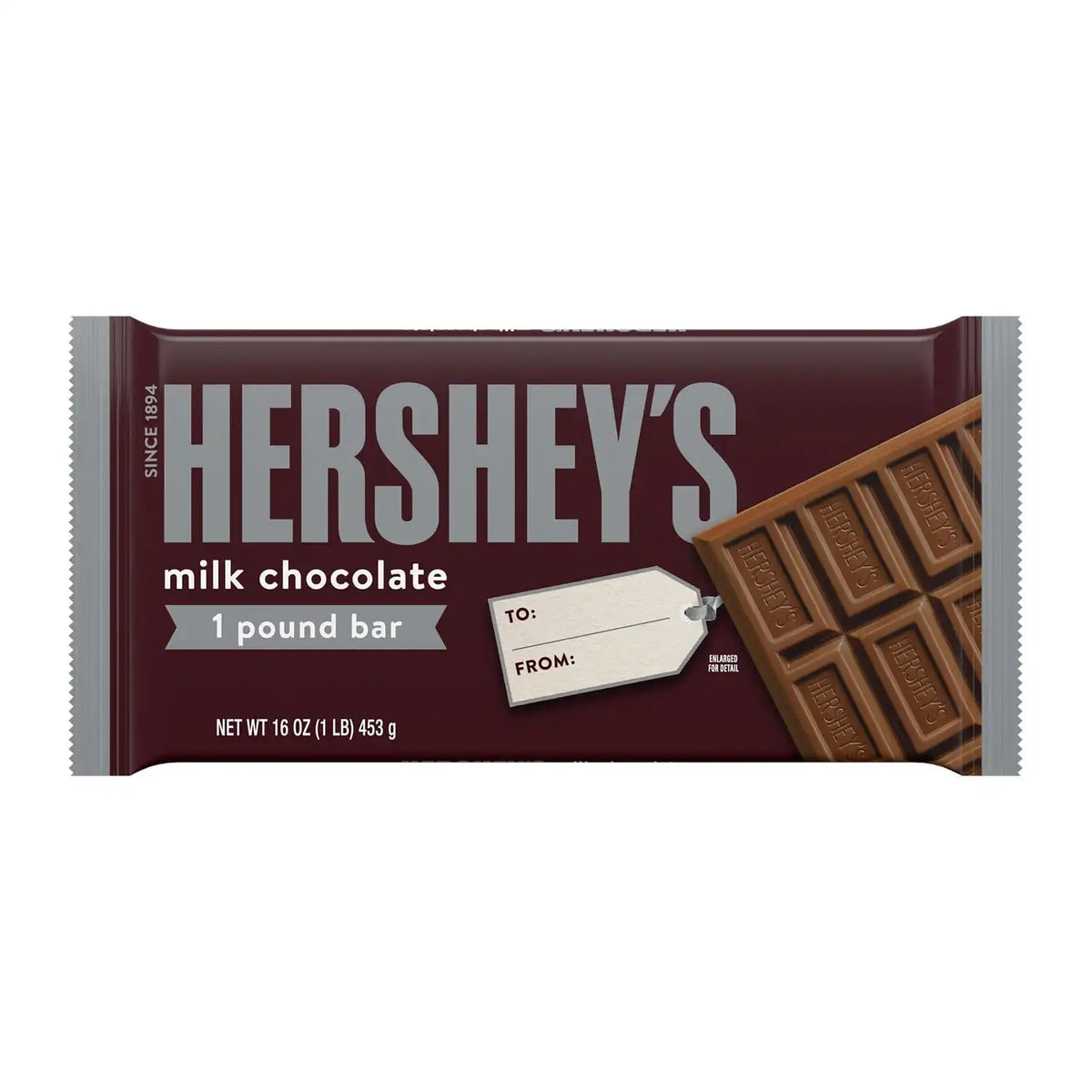 HERSHEY'S Milk Chocolate Candy Gift Bar, 1 lb (Pack of 2)
