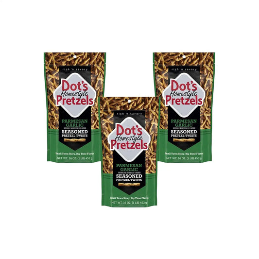 Dot's Pretzels Parmesan Garlic Seasoned Pretzel Twist Snack, 16oz Grocery Sized Bag (Pack of 3)