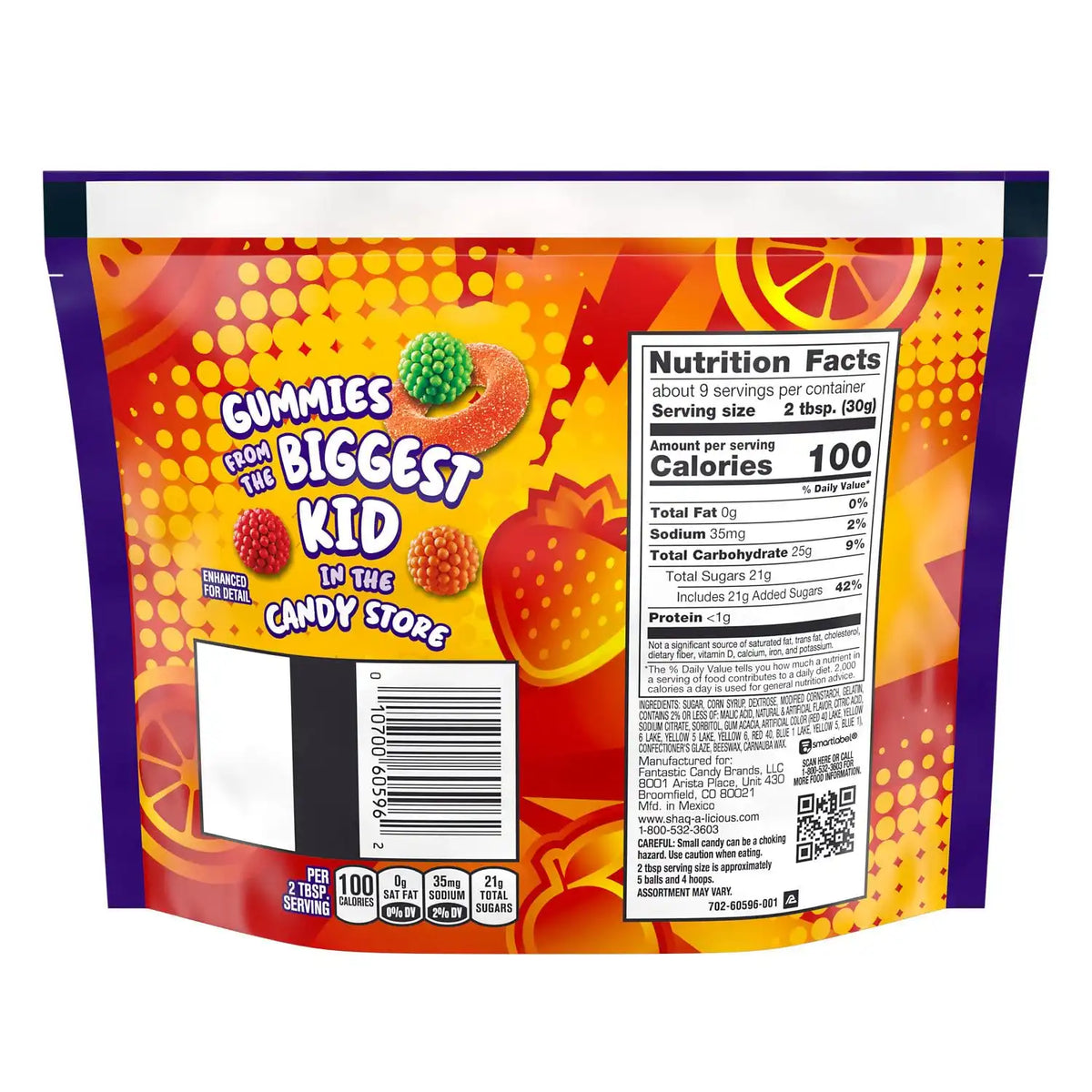 SHAQ-A-LICIOUS SLAMS Assorted Fruit Flavored Chewy, Candy Bag, 9.8 oz (Pack of 8)