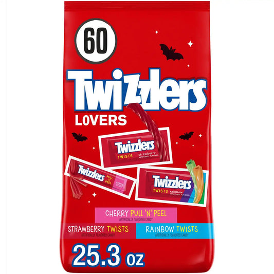 TWIZZLERS Assorted Fruit Flavored Snack Size Chewy, Halloween Candy Bag, (60 Pieces), 25.3 Ounce (Pack of 8)