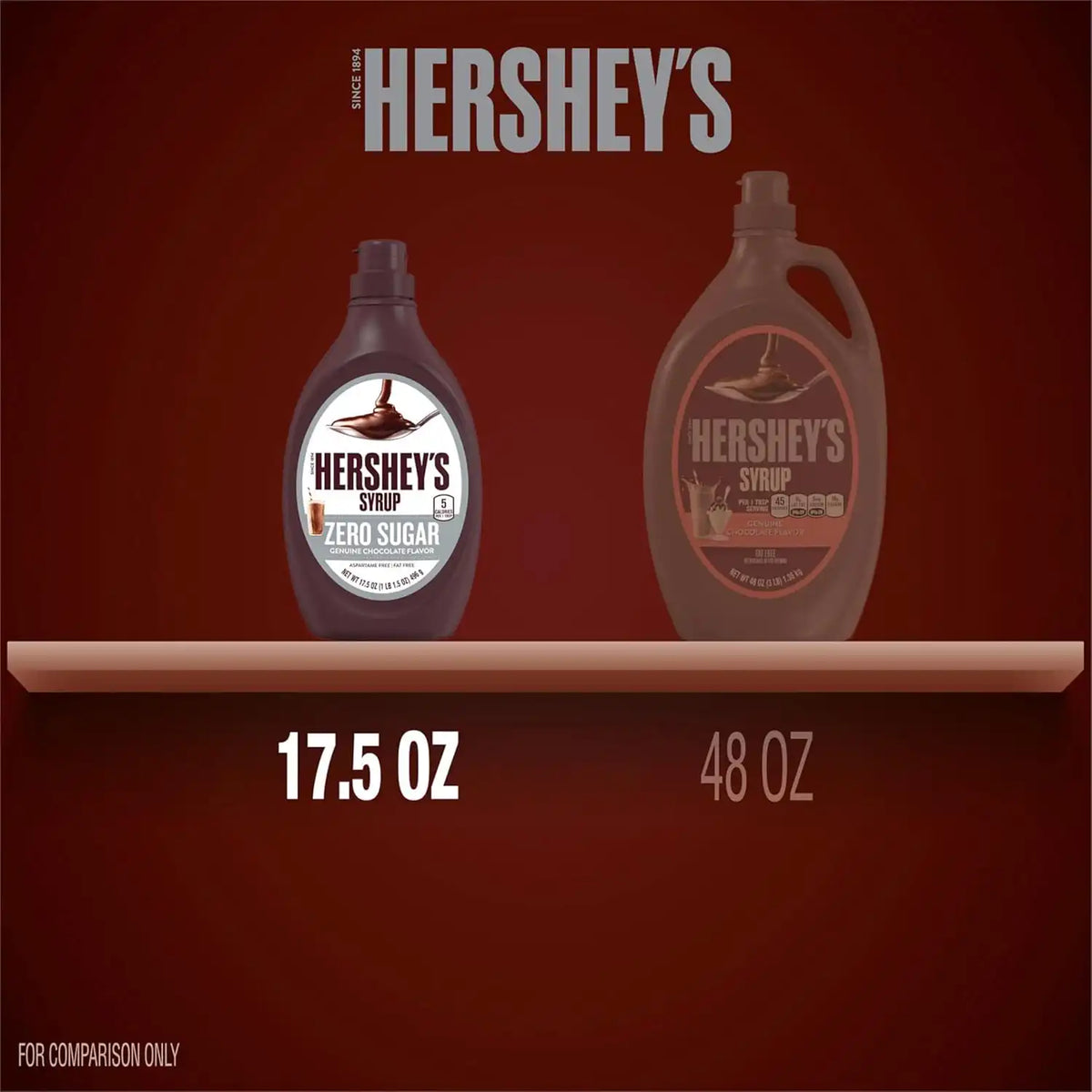 HERSHEY'S Zero Sugar Genuine Chocolate Flavored Syrup Bottle, 17.5 oz