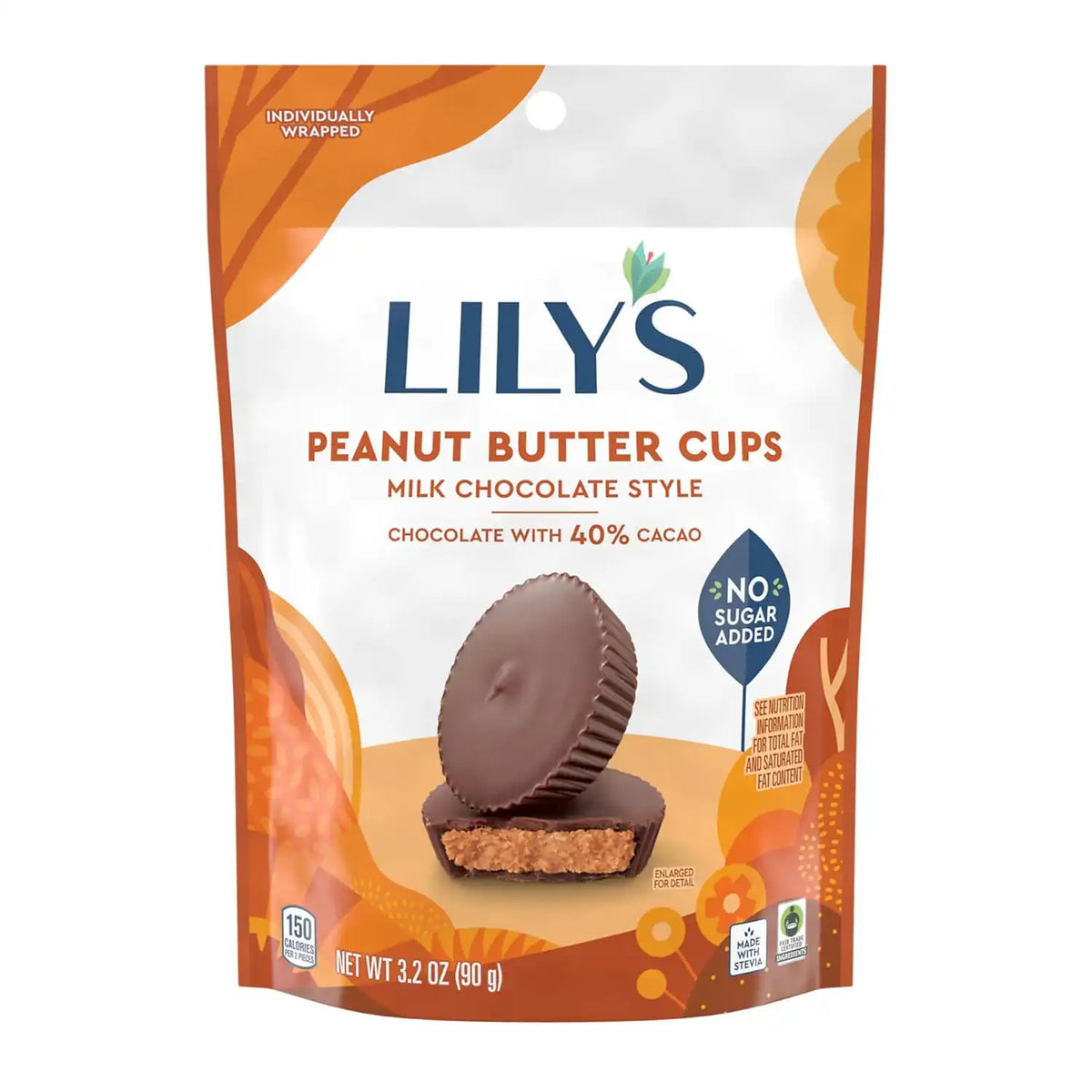 LILY'S Milk Chocolate Style Peanut Butter Cups No Sugar Added, Sweets Bag, 3.2 oz (Pack of 2)