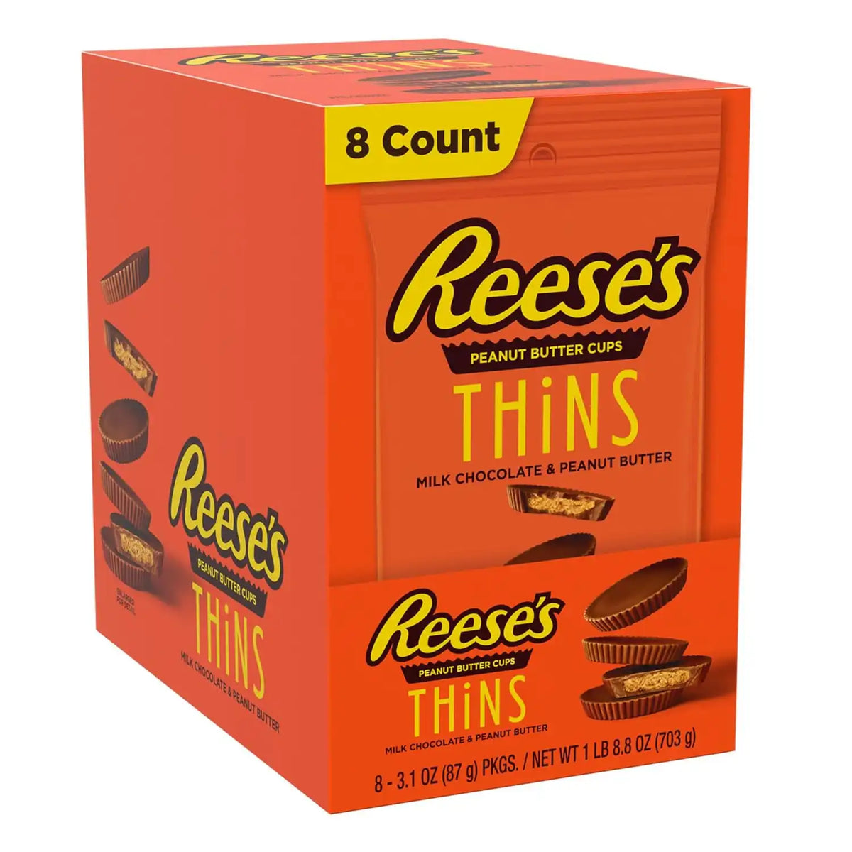 REESE'S THiNS Milk Chocolate Peanut Butter Cups, Candy Bags, 3.1 oz (8 Count)