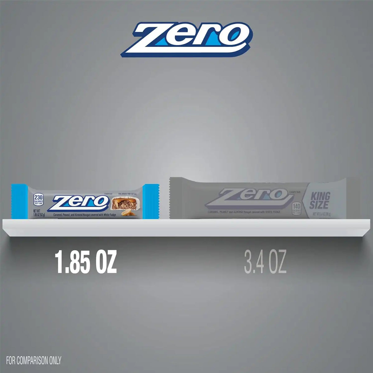 ZERO White Fudge, Caramel, Peanut & Almond Nougat Bars, 1.85 oz, 24 ct