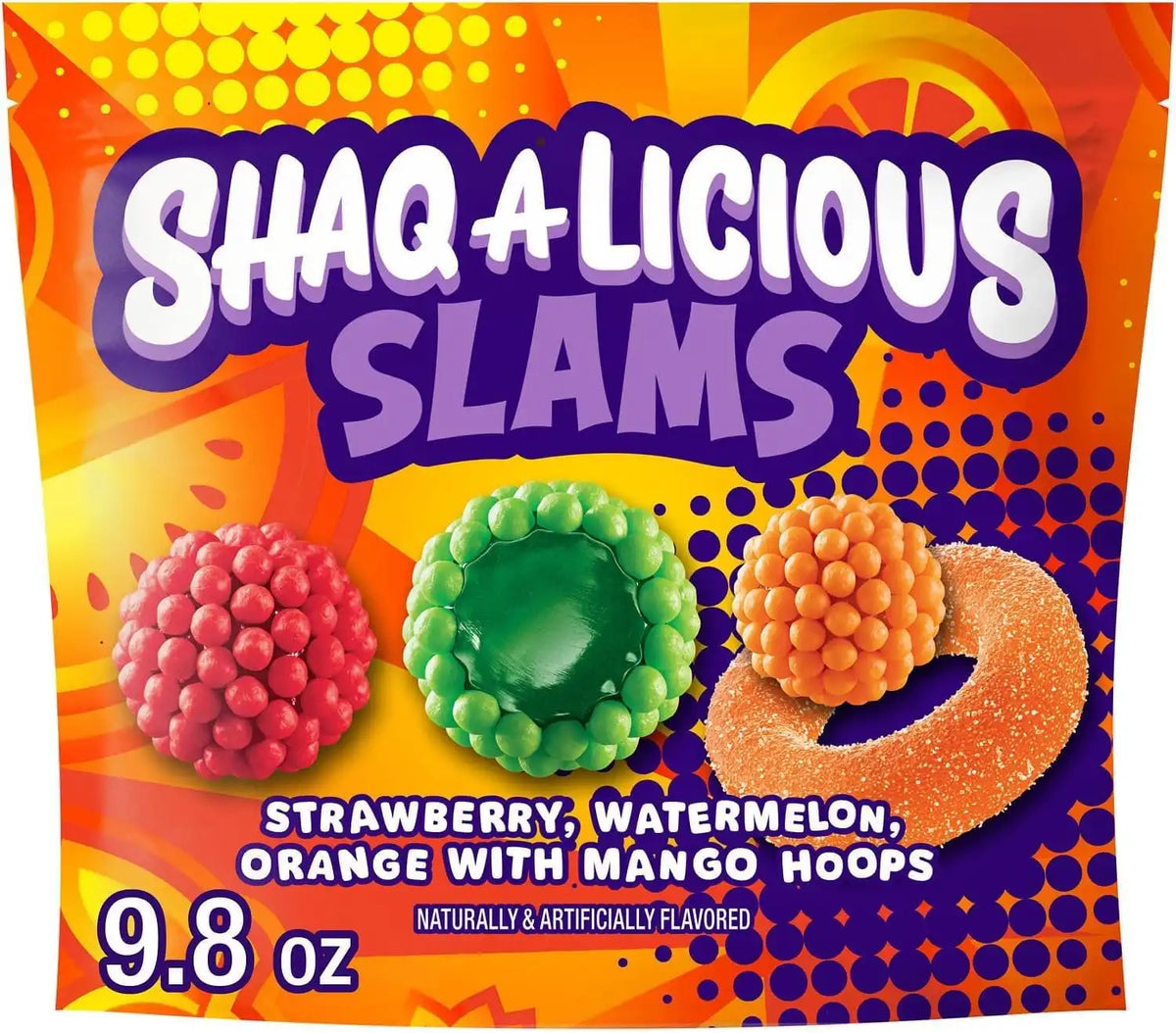 SHAQ-A-LICIOUS SLAMS Assorted Fruit Flavored Chewy, Candy Bag, 9.8 oz (Pack of 8)