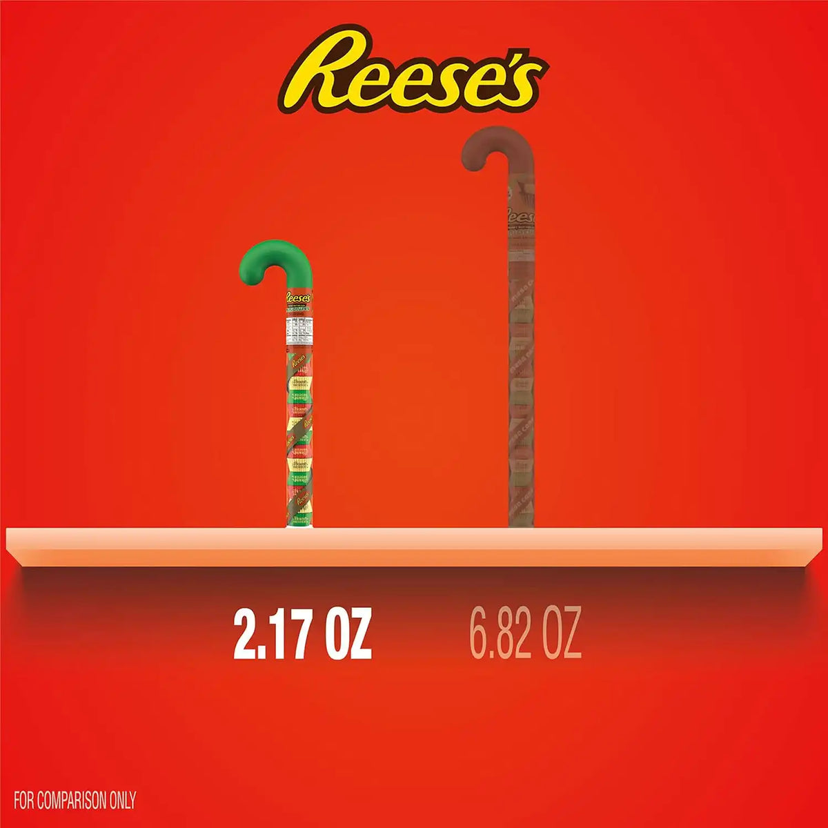 REESE'S Miniatures Milk Chocolate Peanut Butter Cups, Christmas Candy Plastic Cane, 2.17 oz (Pack of 3)