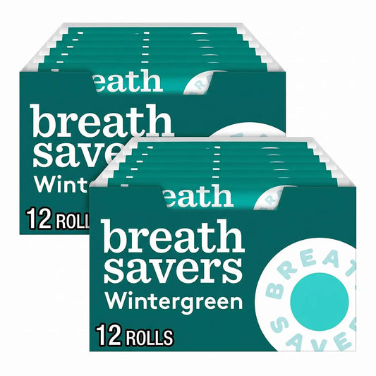 BREATH SAVERS Wintergreen Flavored Sugar Free Breath Mints Rolls, .75 oz (12 Count) (Pack of 2)
