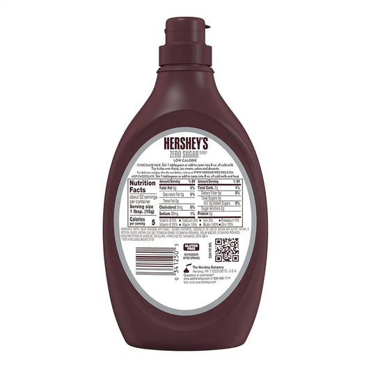 HERSHEY'S Zero Sugar Chocolate Syrup Bottles, 17.5 oz (6 Count)