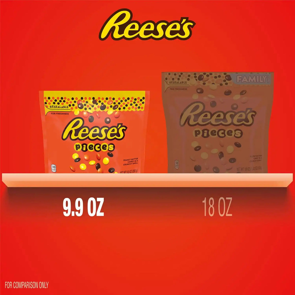 REESE'S PIECES Peanut Butter in a Crunchy Shell, Candy Bags, 9.9 oz (8 Count)