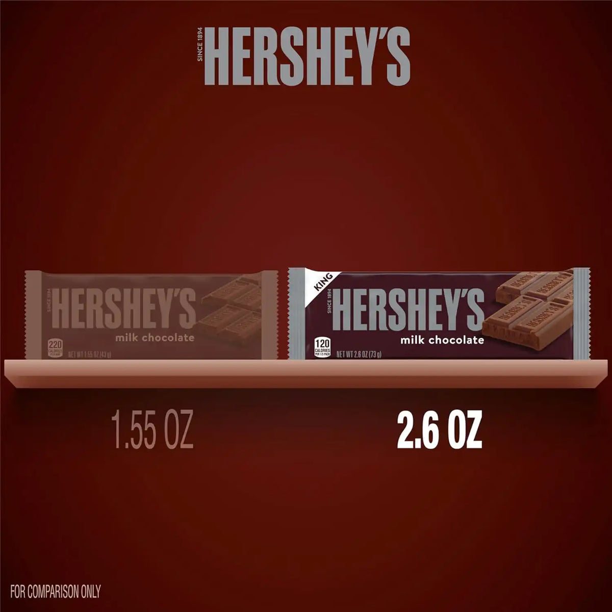 HERSHEY'S Milk Chocolate King Size Candy Bars, 2.6 oz, 18 Ct